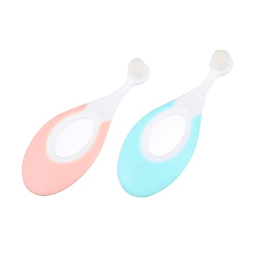 LRXIYODE 2 piezas Cepillo de Dientes para Cerdas Suaves y Ergonómico Antideslizante Cepillo Seguro para Bebés con Cuello y Limpieza Profunda de Encías Colores Rosa y Azul