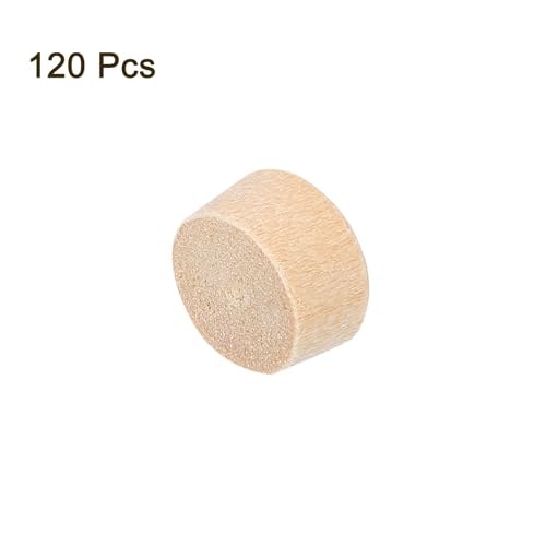 Image of uxcell 120Pcs Wood Button Plugs, 9mm /0.35 inch Flat Head Hardwood Screw Hole Plug Wooden Caps Buttons Wood Plug for Furniture Woodworking Craft Decor (10mm x 9mm)