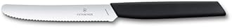 VICTORINOX 6.9003.11W Tomato and Table Knife, Sharp Small Knife, 4.3 inches (11 cm), Serrated Blade, Ergonomic, Elegant Design, Dishwasher Safe, Swiss Modern, Paring Knife, Fruit Knife, Black