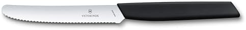 VICTORINOX 6.9003.11W Tomato and Table Knife, Sharp Small Knife, 4.3 inches (11 cm), Serrated Blade, Ergonomic, Elegant Design, Dishwasher Safe, Swiss Modern, Paring Knife, Fruit Knife, Black