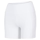 BaHoki Essentials High Waist Yoga Shorts - Workout Athletic Shorts - Solid Stretch for Hiking, Running, Gym, Dance, Volleyball, Yoga (Small, White) (Apparel)