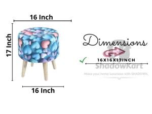 Image of Printed Ottoman Stool with Chair, Velvet Footrest Stool for Living Room, Wooden Legs Ottoman for Sofa & Living Room Decor, Chair (18 inchx32 inch), Puffy (16 inchx17 inch), Cmbo-Blue Heart