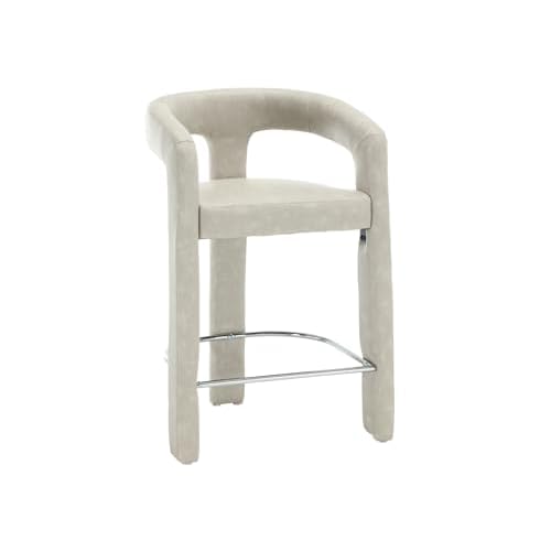 CIMOTA 26’’ Modern Counter Height Bar Stool Set of 1, Leather Barrel Bar Chair with Open Back/Arms, Comfortable Breakfast Kitchen Island Barstools for Home Bar, PU Grey