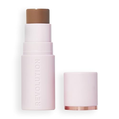 Revolution Beauty London, Skin Silk Bronzer Stick, Buildable Color for Cheek, Eye, & Lip, Cream-to-Powder Formula, Vegan & Cruelty-Free, Medium Sunset, 0.15 oz
