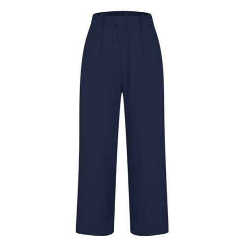 Women’s Summer Cropped Trousers with Pockets, Navy - Image 4
