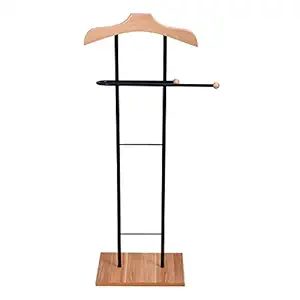 Loop Group Wood & Metal Suit Valet Floor Stand Garment Organizer Rack Coat & Pants Hanger (Wooden)