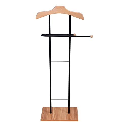 Wood & Metal Suit Valet Floor Stand Garment Organizer Rack Coat & Pants Hanger (Wooden)