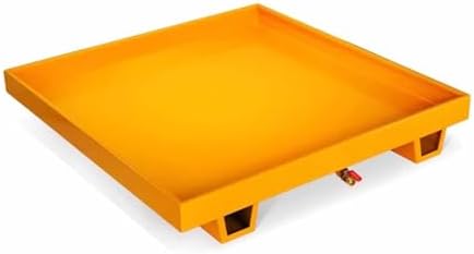 Industrial Spill Containment Pallet Drum Containment Spill Pallet - Metal Oil Drum Storage Platform with Large Modular Spill Containment, Mobile Leak Proof Tray with Drai，Yellowa 25.6x25.6x5.9in