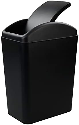 Xowine 15 L Small Swing Top Kitchen Waste Bin, Plastic Trash Bin with Lid, Black