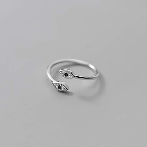 Black Evil Eyes Thin Line Sterling Silver Asymmetric Small Wrap Open Rings for Women Adjustable CZ Engagement Promise Statement Dainty Crystal Knuckle Finger Rings Her Sister2