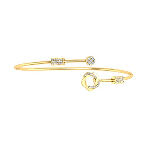 1/5 Carat Diamond Floral Bangle Bracelet In 10K Yellow Gold And Steel #TOP3