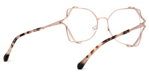 Image of Zeelool Metal Butterfly Glasses Classic Eyewear for Women Blue Light Blocking Glasses Anti Eyestrain Glasses ZJGM610701-01 Dark Gold, Oversize