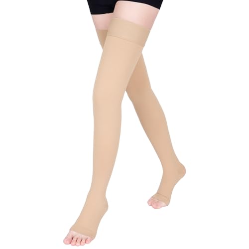 Image of 15-20 mmHg Compression Stockings for Women & Men, Thigh High Compression Socks Medical Graduated Compression Support for Edema, Varicose Veins