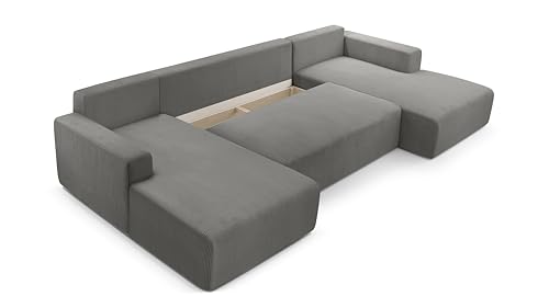AXLIVING Graues Sofa mit Schlaffunktion – Catea U Cord Wohnlandschaft 364 cm – Bild 6