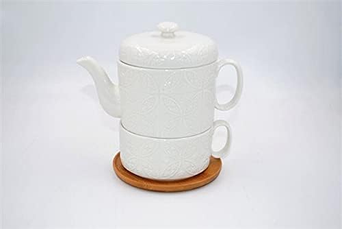 L.BIAN SPT1425 Coffee Pot with Cup and Wooden Base Ceramic