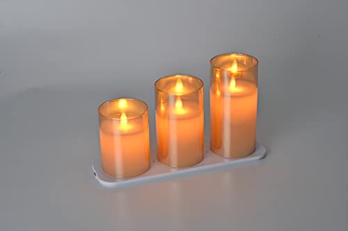 Image of LTETTES Rechargeable LED Candles with USB C Type Wireless Charging Pad | Real Wax Flameless Pillar Candles with Remote Control | Flickering Wick for Home Decor, Wedding, Birthday & Gifting | Gold