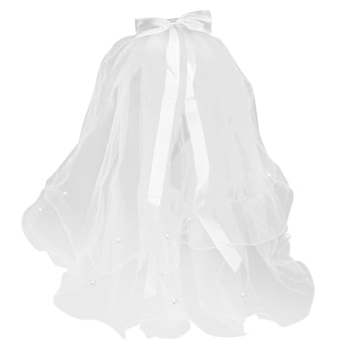 Flower Girl First Communion Veils Headband Pearl Bowknot Dual- layer Wedding Veil Wedding Baptism Communion Headpiece with Comb Hair Accessories