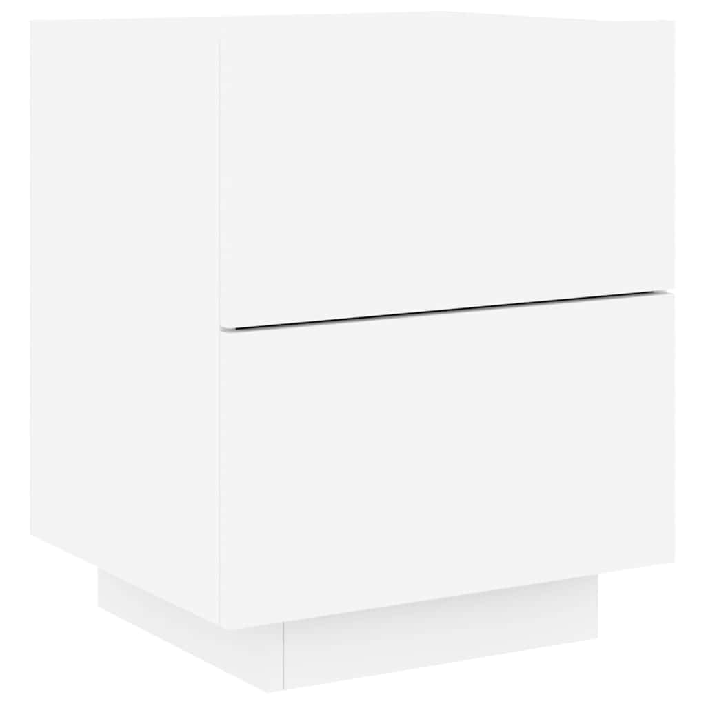 Mesita de noche LED auxiliar blanca de madera 45 x 40 x 55 cm con luz RGB y 2 cajones, moderno armario de noche para dormitorio, salón, pasillo