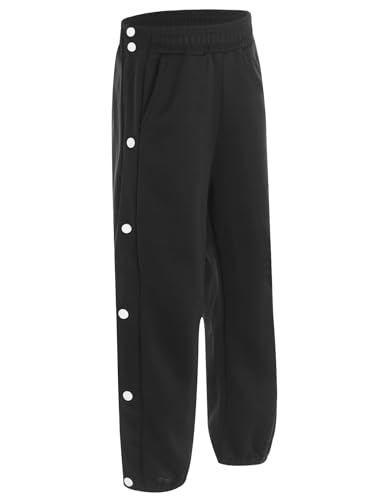 FEESHOW Kids Boys Side Split Button Casual Sweatpants Loose Fit Tear Away Basketball Pants with Pockets