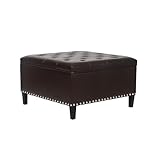 Homebeez Faux Leather Storage Ottoman Bench, Square Coffee Table Footstool Footrest with Wood Legs for Living Room (Brown)