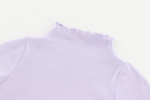 Image of Girls Lettuce Edge Trim Mock Neck Long Sleeve Slim Fit T-Shirt Tops Lightweight Knit Tee
