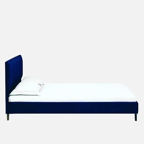 Image of Wooden Modern Upholstered King Size Bed for Bedroom | Wooden Double Bed Without Storage | Platform Cot Upholstered Bed with Upholstery Fabric | Engineered Wood | 6.5 x 6 Ft | Blue-B