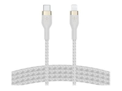 Belkin BoostCharge Pro Flex örgülü USB-C/Lightning kablosu, 1 m, MFI sertifikalı, 20 W, hızlı şarj için, PD Power Delivery ile, iPhone 14/14 Plus, 13, 12, Pro, Max, mini gibi cihazlar için, beyaz