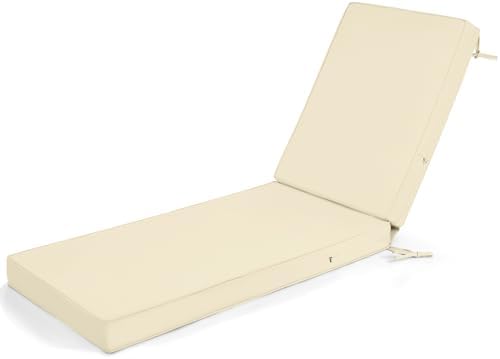 mudilun Lounge Chair Cushion Water Proof Outdoor Lounge Chair Cushions with Ties Non-Slip Chaise Lounge Cushion Removable Patio Seat Cushions for Garden Pool Beach Lounge (Beige)