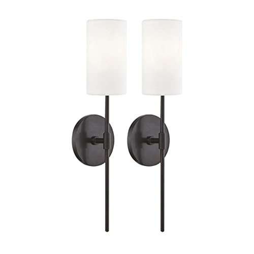 DCOC Wall Lights Battery Operated Sconce Set Of 2，not Hardwired Fixture,Battery Powered With Remote Dimmable Light Bulb,Easy To Install Not Wires,for Bedroom, Lounge, Farmhouse, Black