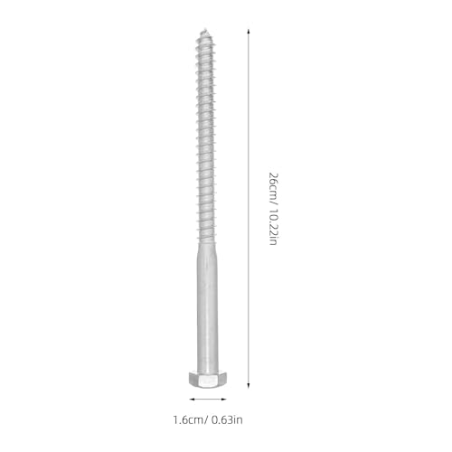 Tornillos de cabeza hexagonal de 26x1.6cm galvanizados para madera, pack de 2 2