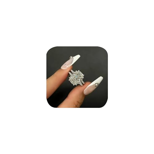 Classic Dainty Cushion Cut Cubic Zirconia CZ Double Halo Ring Simulated Diamond Wedding Engagement 3ct 925 Sterling Silver Stackable Eternity Band Bridal Promise Statement Rings for Women Size 7