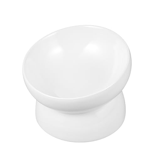 Abaodam High Feet Ceramic Pet Bowl Slanted Mouth Feeder for Dogs and Cats and Durable S for Comfortable Eating White