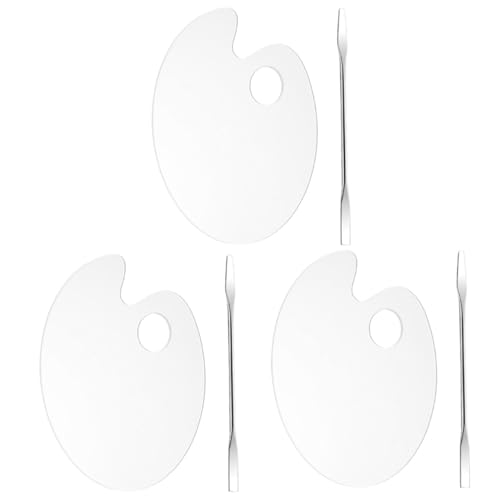 HOMSFOU 3 Sets Cosmetic Mixing Palette Acrylic Makeup Mixing Plate with Spatula