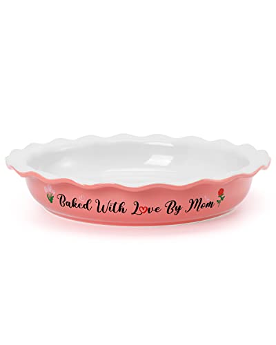 Nefelibata Mother's Day Ceramic Pie Pan 10 Inches Gift For Mom Dish For Baking Non-Stick Deep Plate Pumpkin Pie Apple Pie Round Bakeware Kitchen Baked With Love By Mom Birthday Christmas For Grandma #TOP11