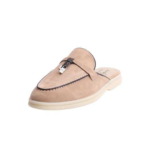 Image of XOBZJH Designer Women's Mules Flat Heel - Suede Leather Flats with Tassel Detail, Comfortable Slip-On Backless Loafers,Casual & Work Shoes