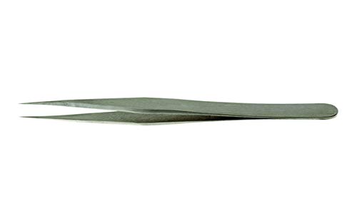 EMS 0305-12NI-PO Tweezer, 12 Nickel Alloy, Straight Positive Action, Polished, Thin Tip, 120 mm Length