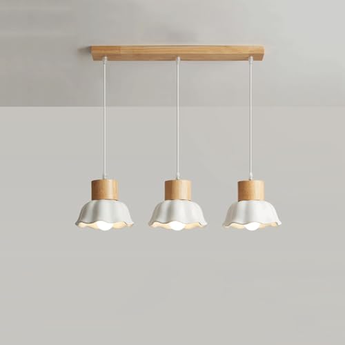 Lampe suspendue salle à manger lustre céramique E27 variable et bois d'hévéa japonais