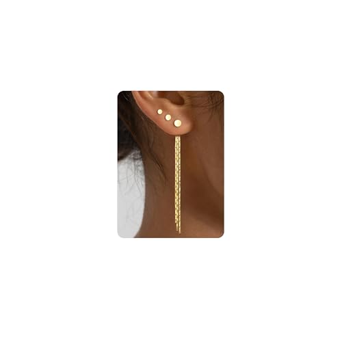 Image of Roheafer 3Pairs 925 Sterling Silver Earrings for Women 14K Gold Plated Small Stud Earring Sets Hypoallergenic Dainty Dangle Threader Tassel Chain Drop Earrings(Dot)