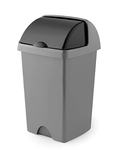 Addis 25ltr Roll Top Kitchen Waste Trash Complete Bin Metallic Silver & Dark Grey