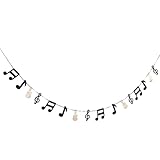 SAFIGLE Musiknoten Dekobanner mit Glitzer Party Girlande für Musikpartys und Rockkonzerte Hängeflagge für Geburtstags und Hochzeitsdeko