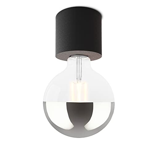 SSC-LUXon NAMBI Deckenleuchte ohne Schirm schwarz mit großer E27 LED Birne Spiegelkopf Globe XL - Aufbaulampe warmweiß