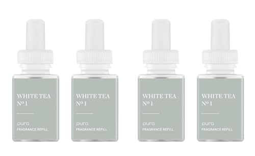Pura Smart Home Air Diffuser Fragrance - Smart Scent Refill - Long-Lasting Premium Fragrance per Refill for Home, Office & Apartment - 4 Pack, White Tea No. 1