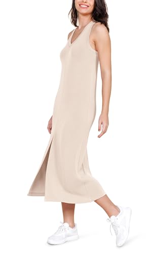Image of ODODOS Modal Soft Front Split Midi Dress for Women, V Neck Sleeveless Casual Summer Tank Dress