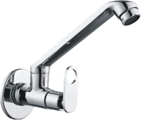 ATHEM Brass Sink Cock/Sink Tap for Bathroom and Kitchen | Silver, Chrome Finish, Pure with Wall Flange