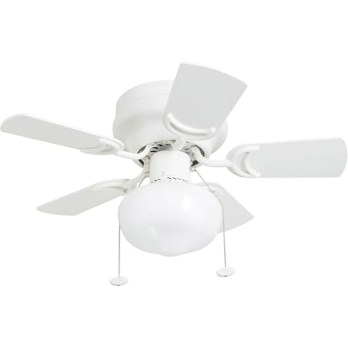 Prominence Home Hero, 28 Inch Traditional Flush Mount Indoor LED Ceiling Fan with Light, Pull Chain, Dual Finish Blades, Reversible Motor - 41530-01 (White)