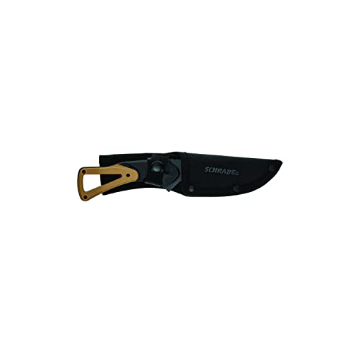 Schrade 4"" Frontier Fixed Drop Point Blade Knife With 3Cr13 Steel Black Oxide Blade With Lanyard Hole And Sheath For Outdoor Survival, Camping And Everyday Tasks, Tan, One Size #TOP1