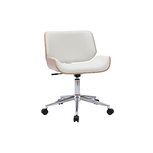 Miliboo Chaise de Bureau à roulettes Design Blanc, Bois Clair et Acier chromé RUBBENS