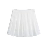 ZHANCHTONG Women's High Waist A-Line Pleated Mini Skirt Short Tennis Skirt (White, L)