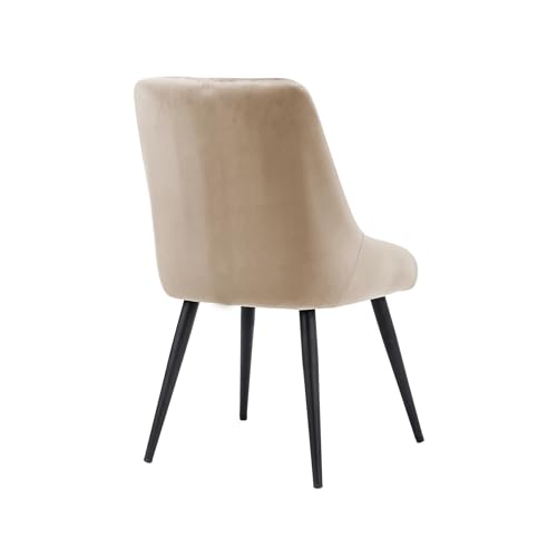 Image of Finch Fox Morris Velvet Dining Chair for Living Room, Bedroom, Home Office with Black Metal Legs in Cream Color
