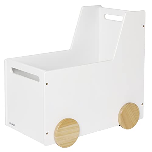 ONVAYA® Spielzeugkiste aus Holz | Weiß | Lauflernwagen mit Gummirädern | Geräuscharm | individuell gestaltbar | kinderleichter Zusammenbau